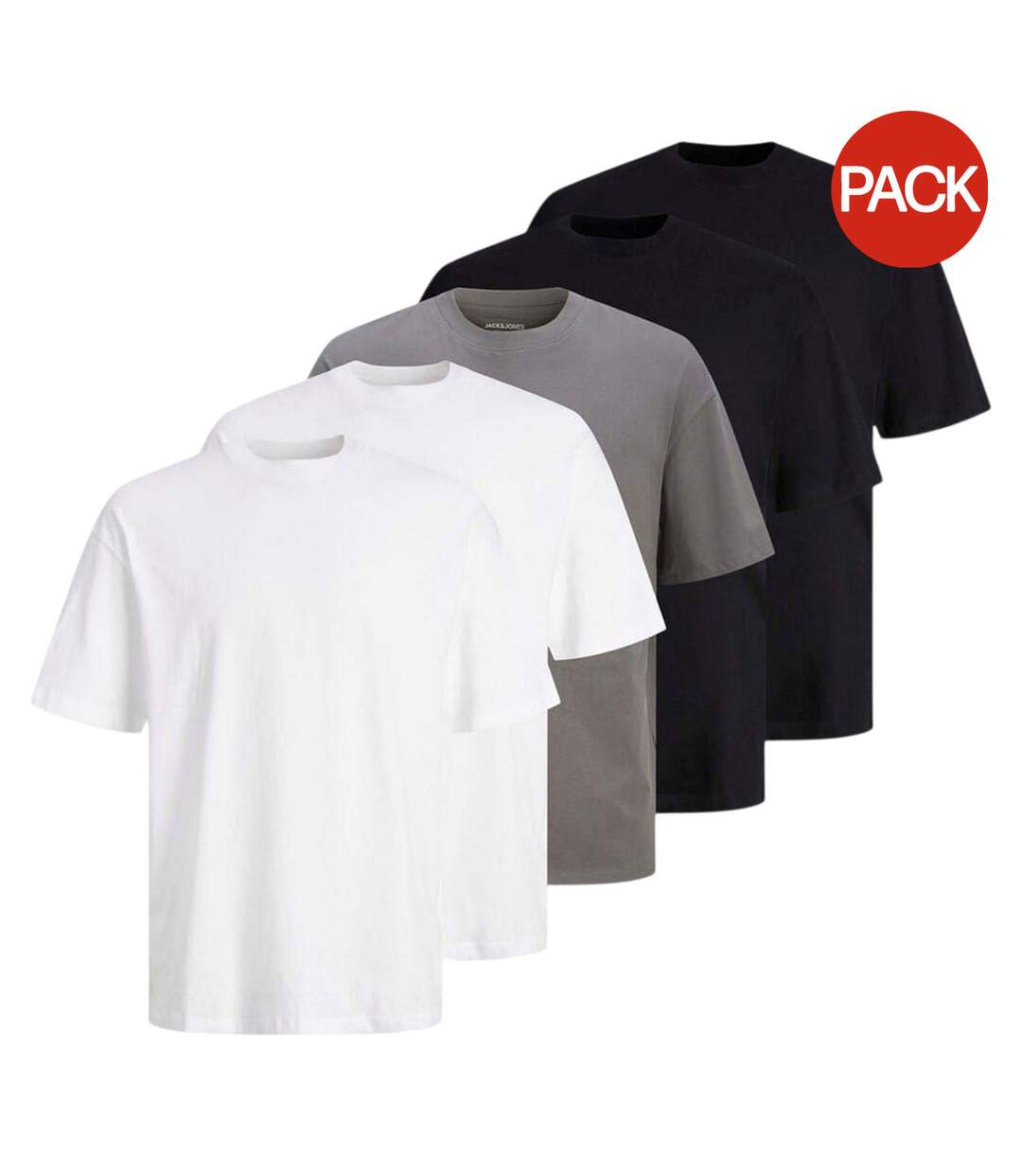 Pack Of 5  Mens Loose Fit T-shirt  White Grey Black Jack And Jones-1