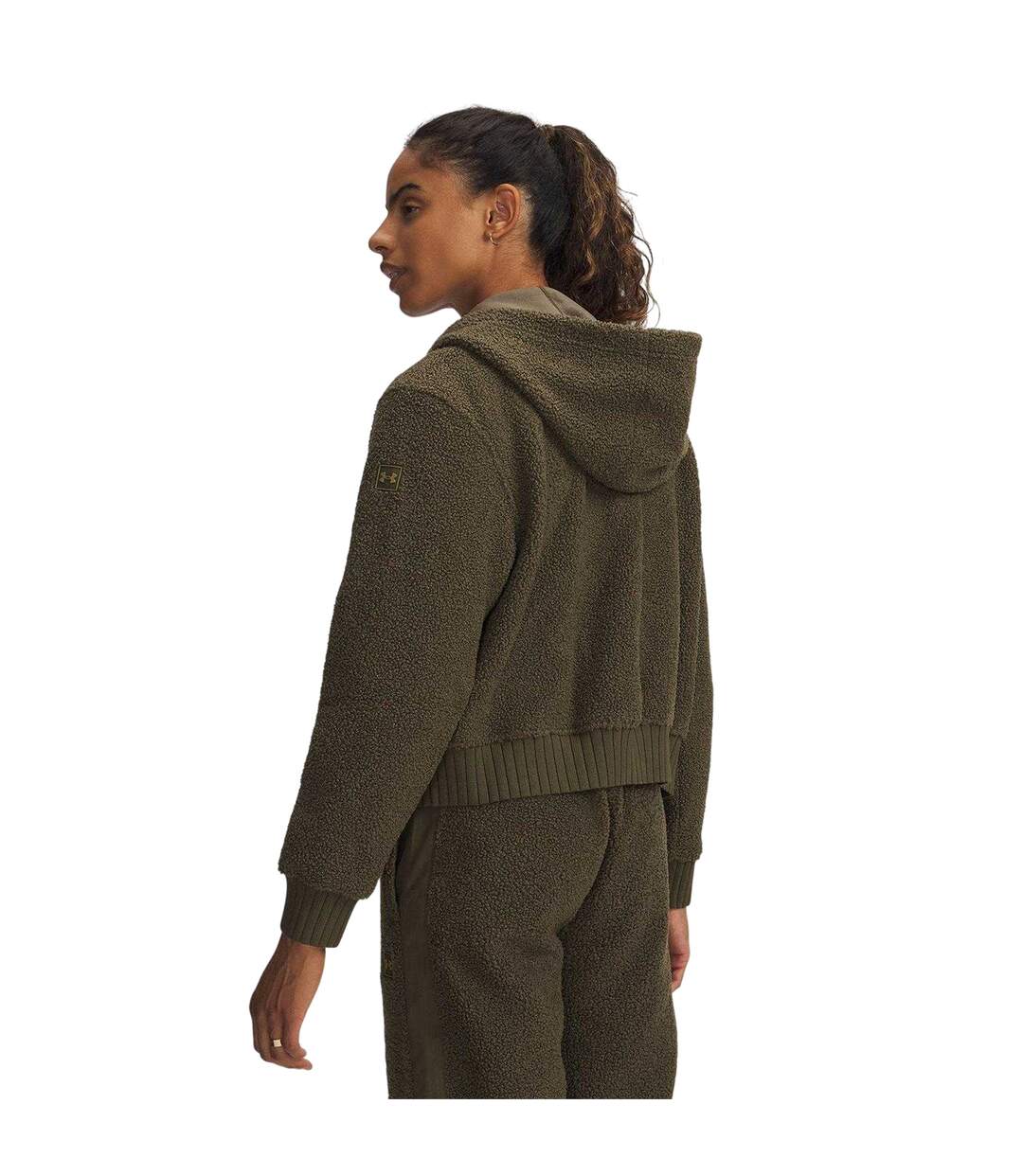 Womens/ladies High Pile Cropped Fleece Jacket Green Under Armour-2