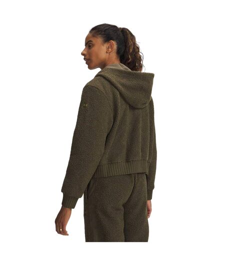 Womens/ladies High Pile Cropped Fleece Jacket Green Under Armour