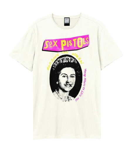 Unisex Adult God Save The Queen Sex Pistols Logo T-shirt Vintage White Amplified