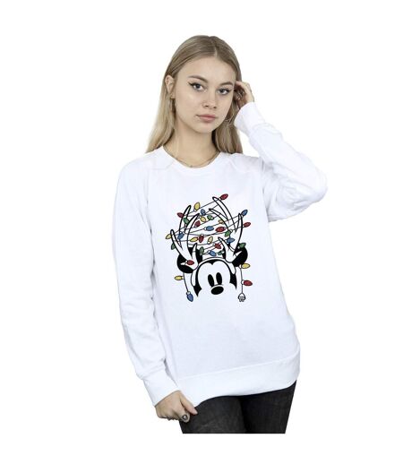 Disney Sweatshirt Womens/Ladies Mickey Mouse Christmas Head Lights (Blanc) - UTBI28801