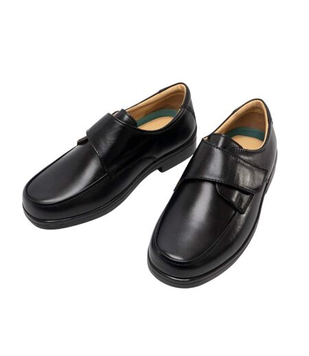 Chaussures De Ville En Cuir Extra Larges Avec Sangle À Scratch Homme Noir Roamers