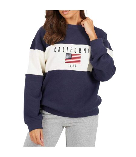 Sweat Motif/style Brodé Calfornia Femme Bleu Marine Crème Brave Soul