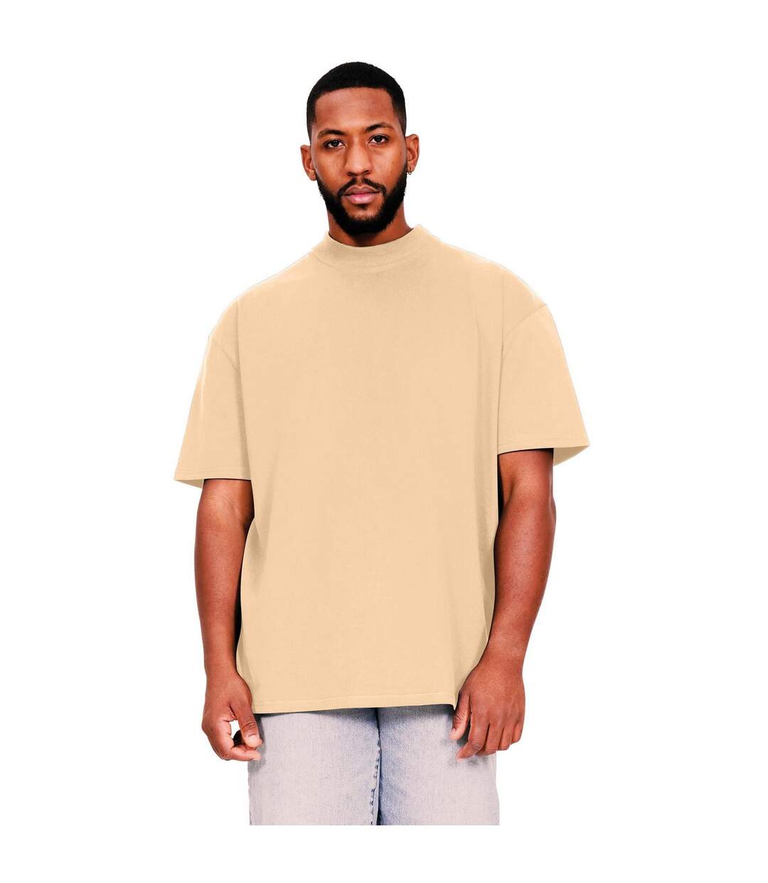Mens ringspun cotton extended neckline tall oversized t-shirt sand Casual Classics-1