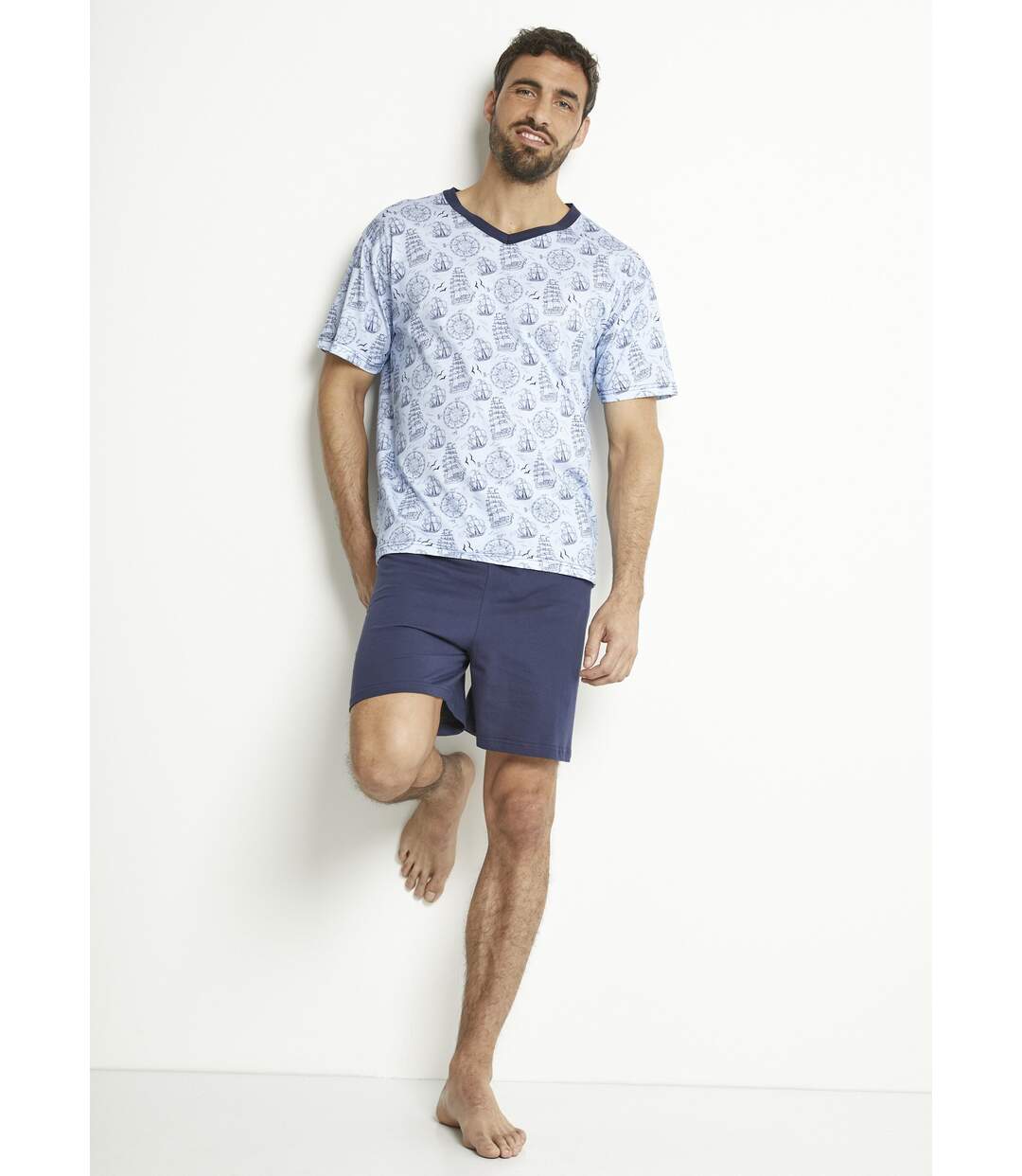 Pyjama short col V jersey coton-3