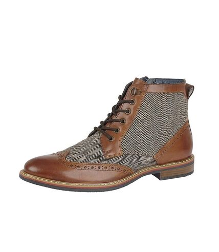 Roamers Mens Herringbone Leather Ankle Boots (Tan)