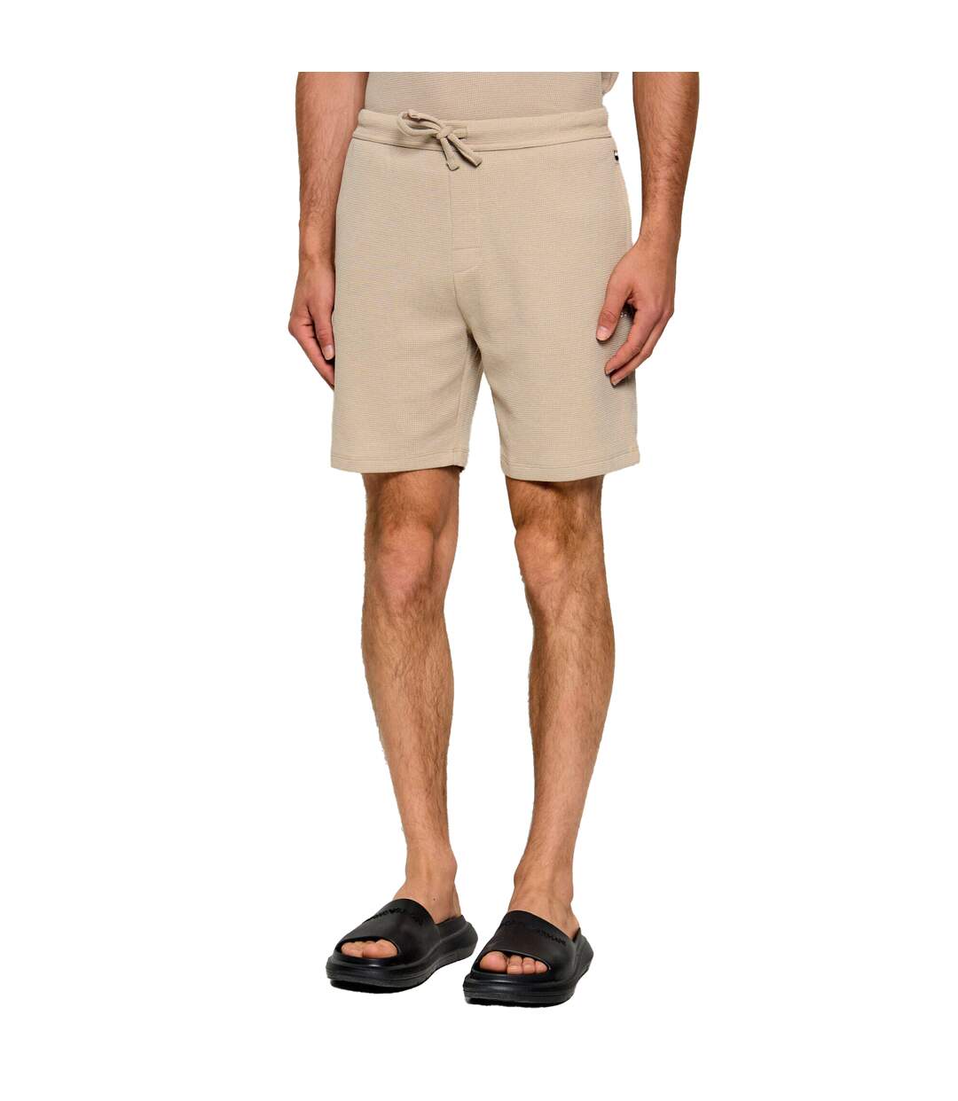 Mens Waffle Relaxed Fit Shorts Beige Boss-2