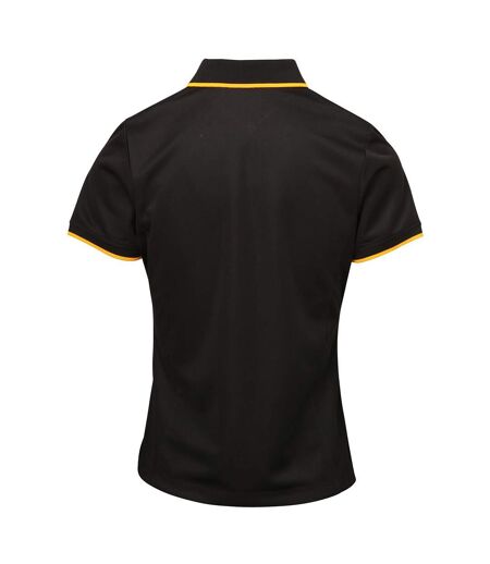 Premier Womens/Ladies Contrast Coolchecker Polo Shirt (Black/Sunflower) - UTRW5519
