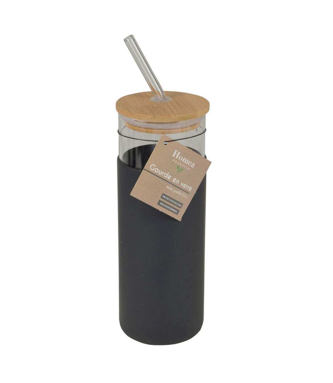 Gourde & Paille en Verre Silicone 0,5L Anthracite-2