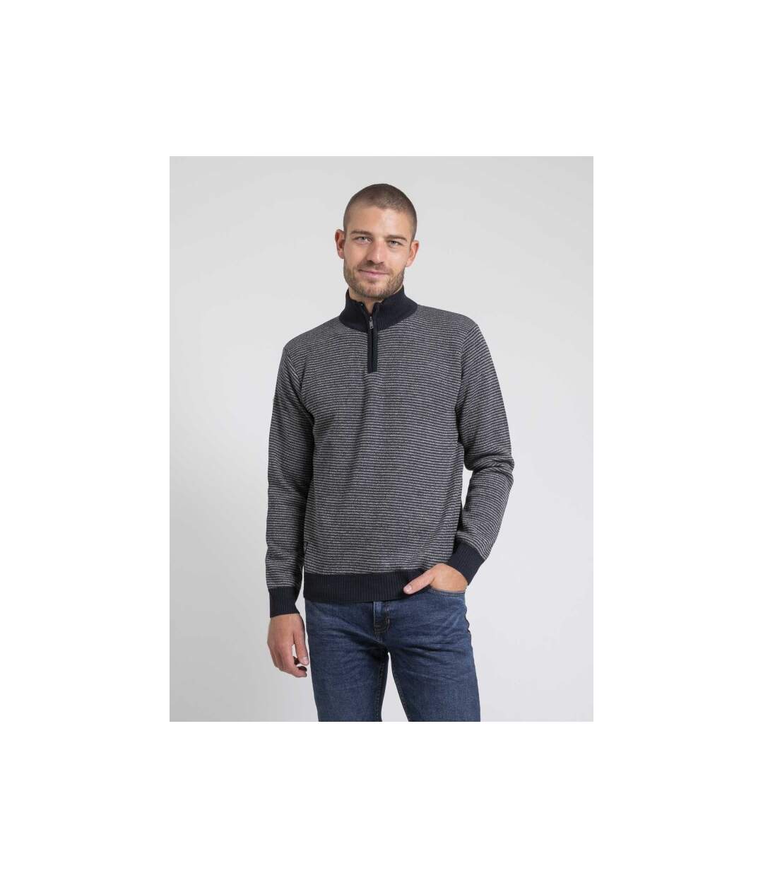 Pull col montant zippé rayures LIMEROU-1