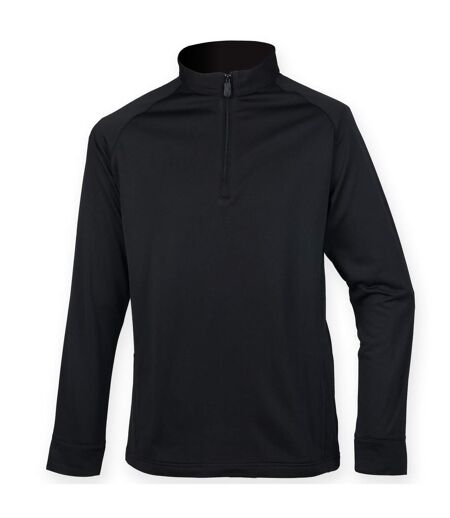 Henbury Mens Quarter Zip Long Sleeve Top (Black) - UTRW4845