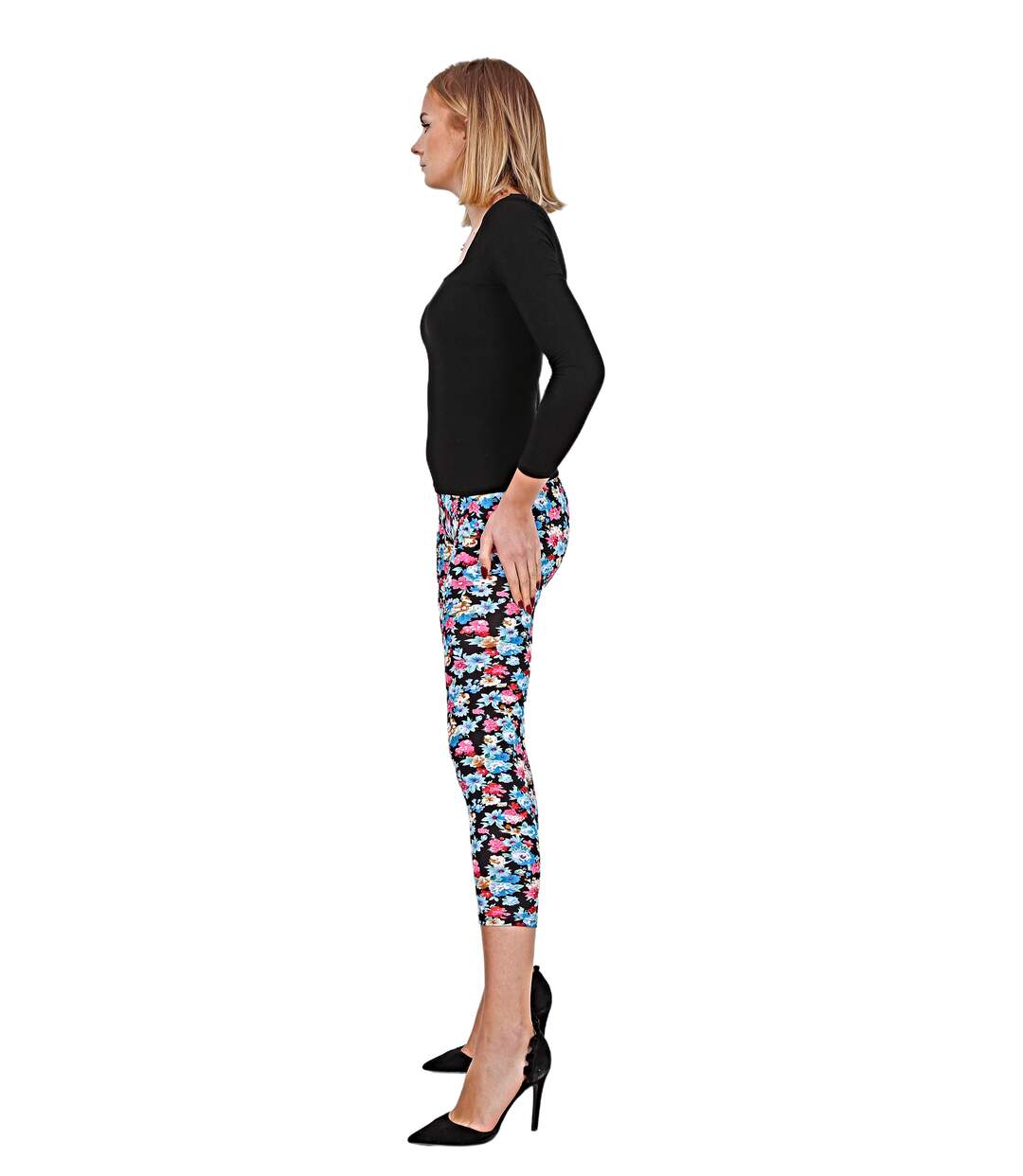 Legging femme court 3/4 motifs imprimés fleur-4