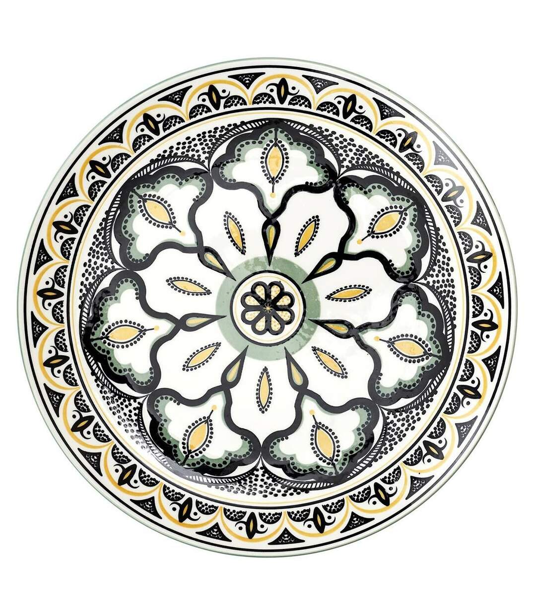 Lot de 6 Assiettes Plates Mandala 26cm Vert-1