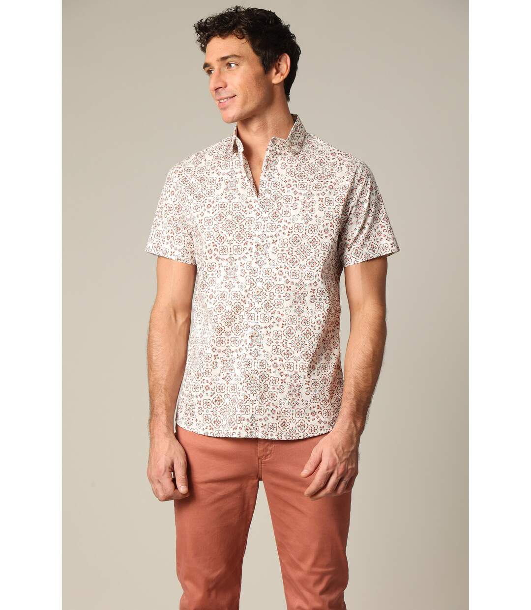 Chemise en popeline à manches courtes avec motif géométrique style méditerranéen TEXAS-2