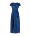 Womens/ladies Leopard Print Capped Sleeved Wrap Dress Blue Yumi-2