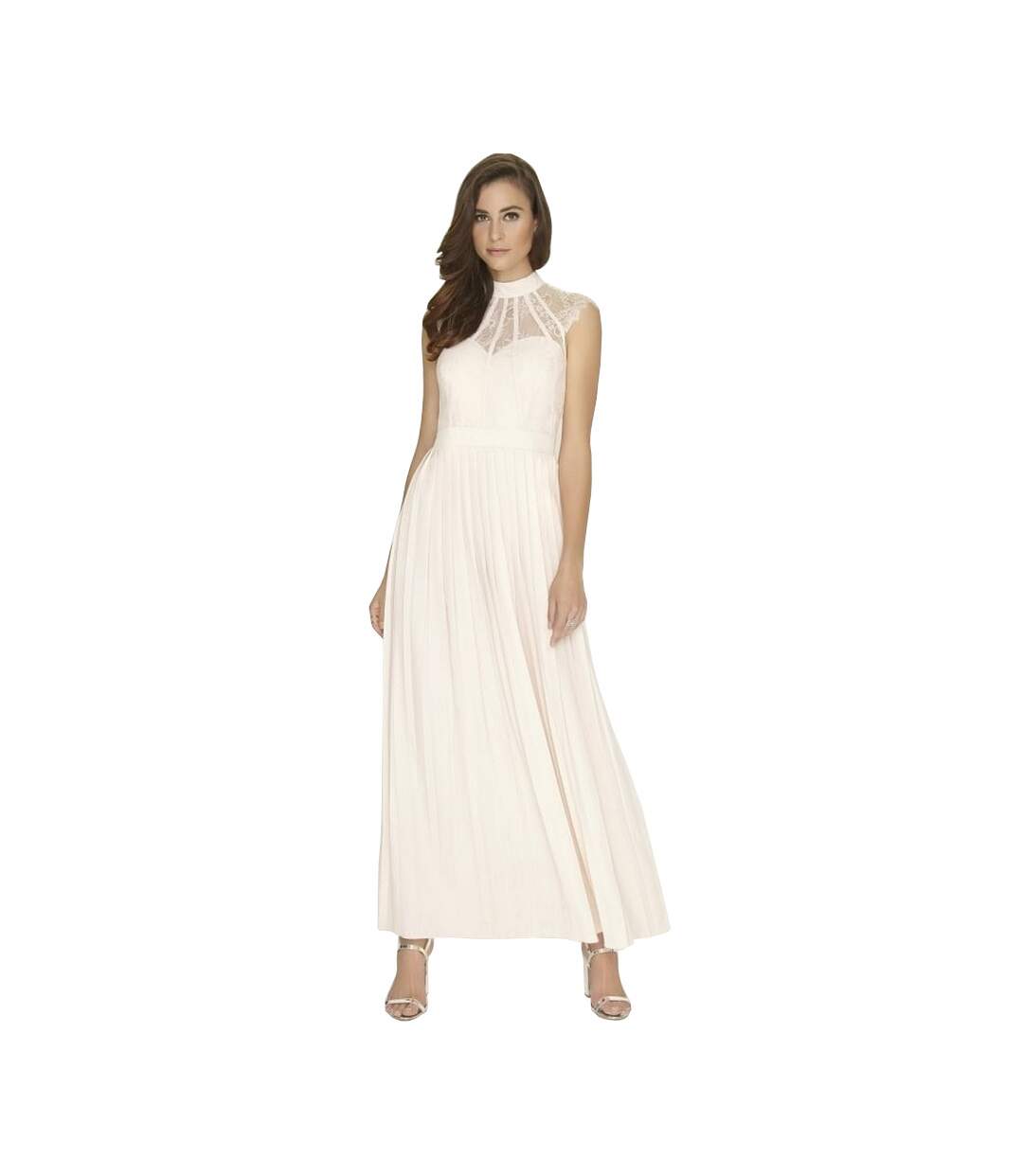 Maxi robe plissée en dentelle femme naturel Little Mistress-4