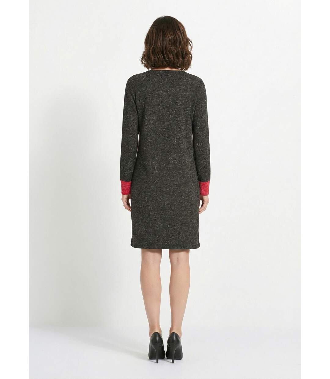 Robe courte droite maille chaude col rond-2