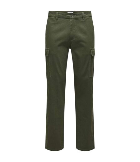 Mens Plain Straight Cargo Trousers Olive Night Only