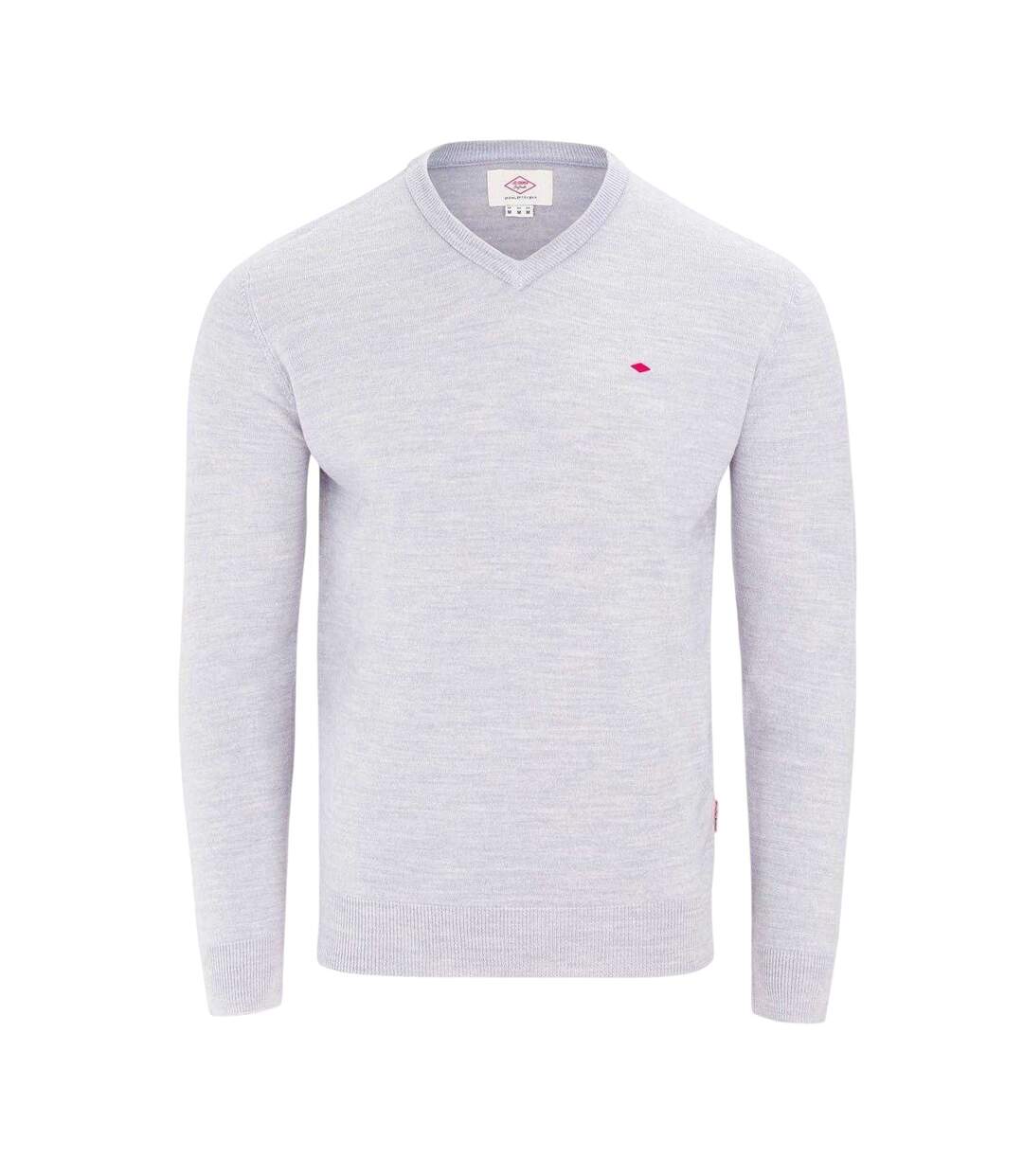 Mens Embroidered Logo Acrylic V Neck Long-sleeved Jumper Light Grey Lee Cooper-1
