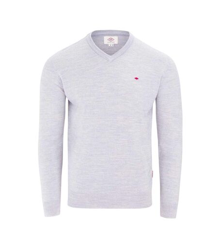 Mens Embroidered Logo Acrylic V Neck Long-sleeved Jumper Light Grey Lee Cooper
