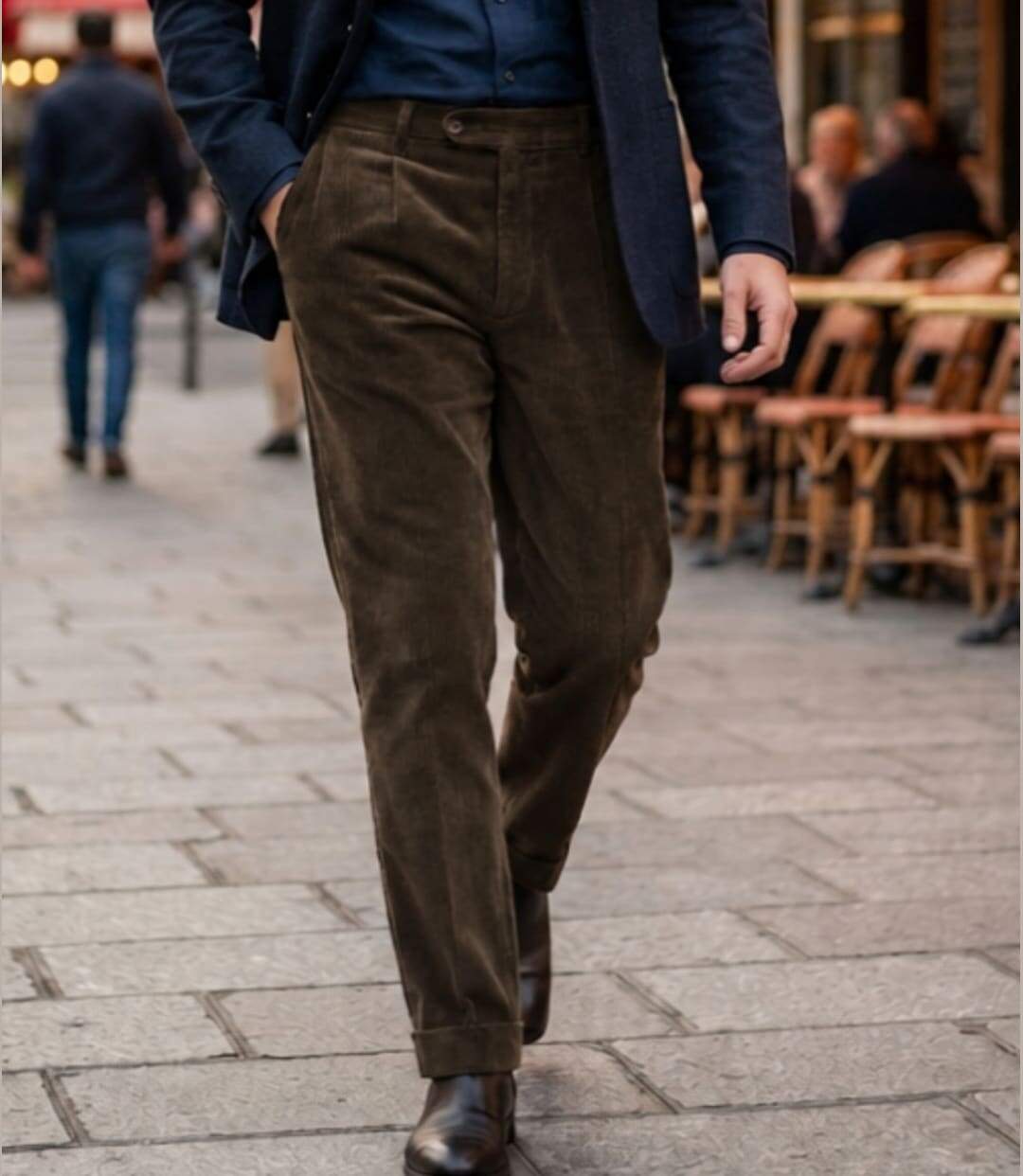 MAYFLOWER D373 — Pantalon velours extensible marron : confort stretch et taille haute-1