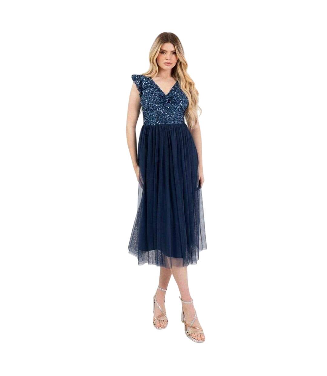 Robe Mi-longue Motif/style Paillette Femme Bleu Marine Foncé Deluxe-1