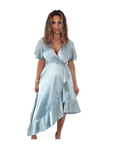 Womens/ladies Satin Short-sleeved Midi Dress Duck Egg AX Paris