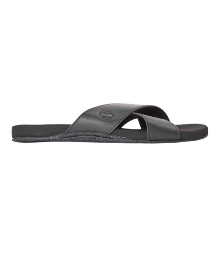Mens Seaton Bay Cross Strap Leather Slides Jet Black Timberland