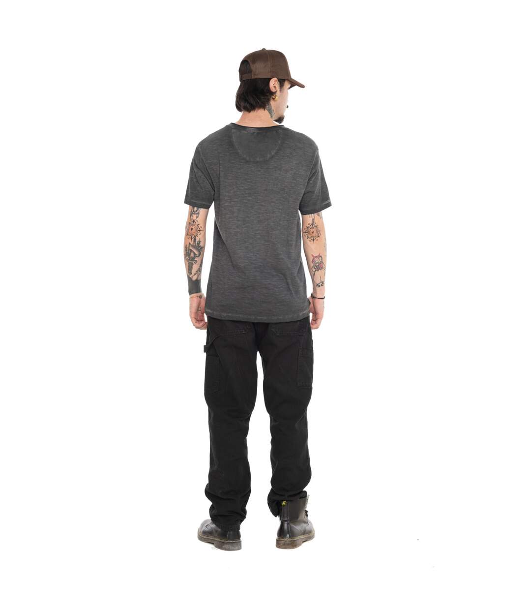 T-shirt homme regular col V en slub avec print devant Wolf Vondutch-5