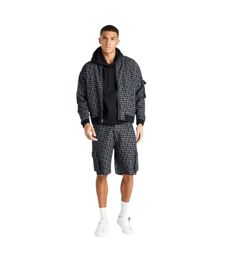 Mens Lettering Print Relaxed Fit Cargo Shorts Black Print SikSilk