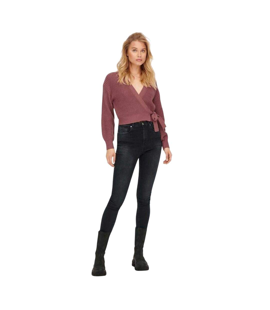 Womens/ladies Cropped V Neck Cardigan Rose Only-4