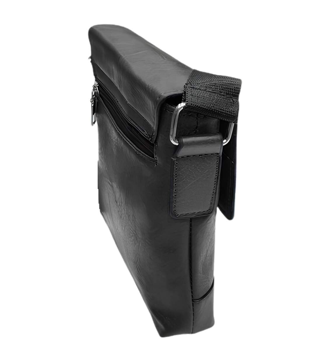 Lot de 2, grande et petite sacoche bandoulière homme à  rabat en PVC vieilli - Compacte, réglable, noire-2