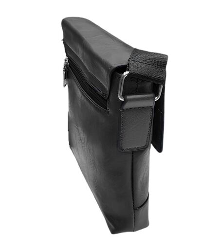 Lot de 2, grande et petite sacoche bandoulière homme à  rabat en PVC vieilli - Compacte, réglable, noire
