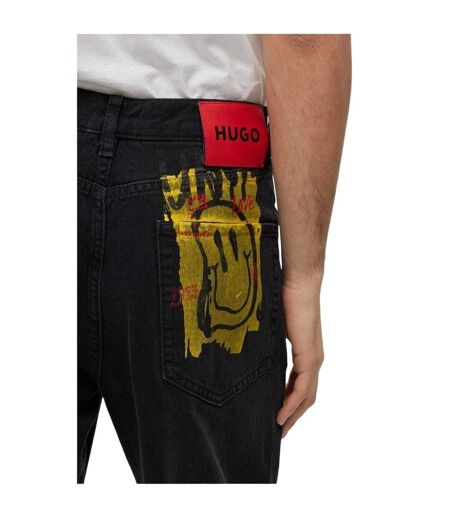 Mens Graffiti Face 5 Pockets Slim Jeans Black Hugo