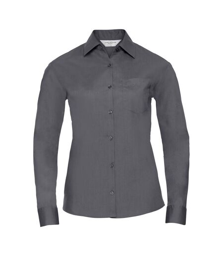 Russell Collection Womens/Ladies Poplin Easy-Care Long-Sleeved Shirt (Convoy Gray) - UTRW9467