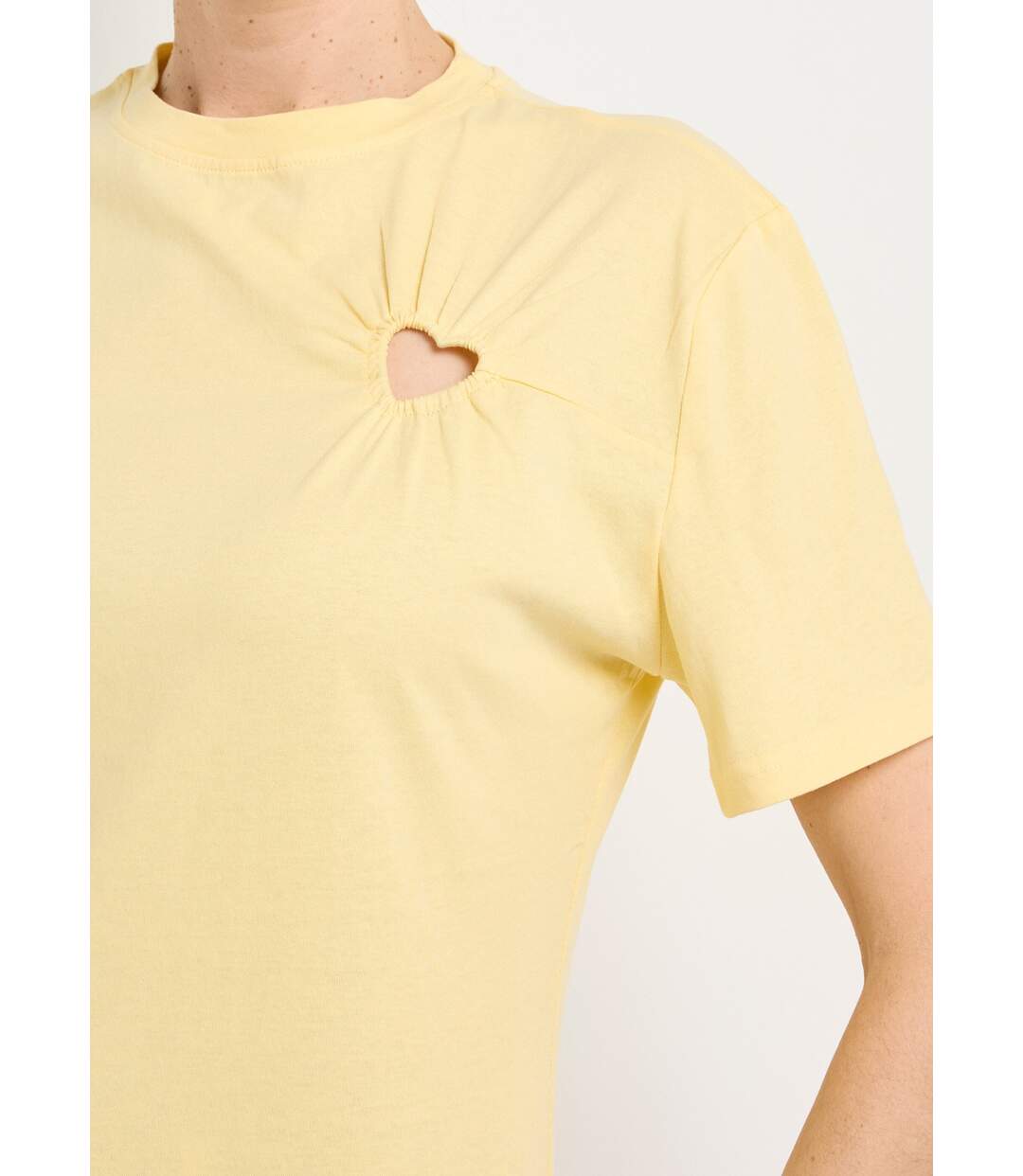 T-shirt col rond, motif c¿ur tissu évidé-4