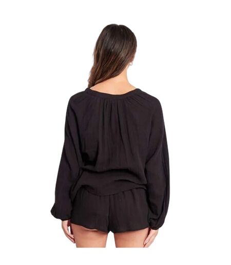 Womens/ladies V Neck Long-sleeved Top & Shorts Set Black Influence