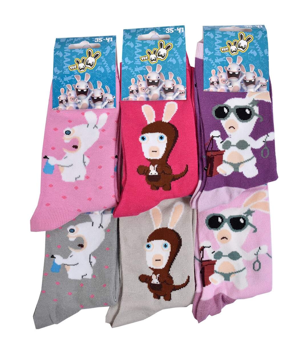 Chaussettes femme LICENCE Fantaisie-Assortiment modèles photos selon arrivages- Pack de 9 paires Surprise Lapins Crétins-4