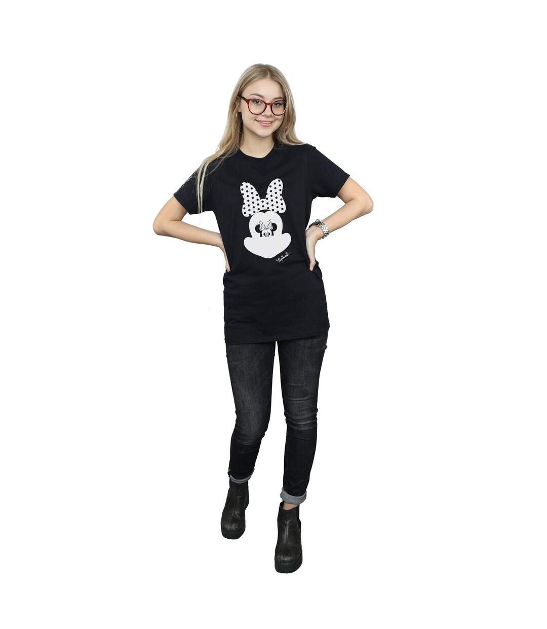 Disney Femmes/Ladies - Minnie Mouse - T-shirt boyfriend en coton avec illusion de miroir (Noir) - UTBI35848-4
