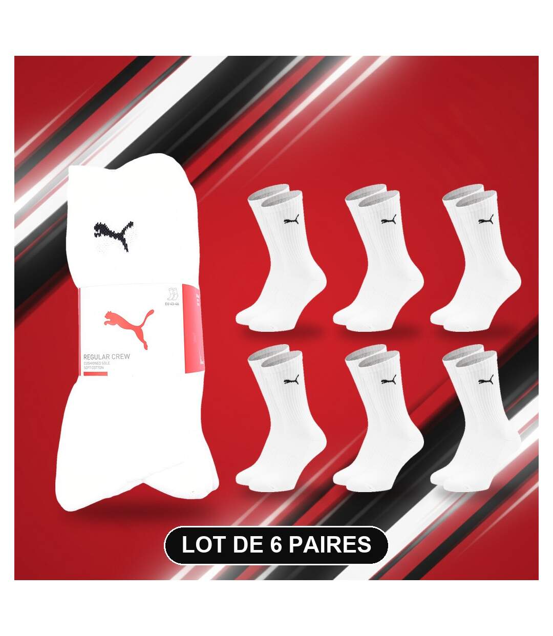 PUMA Chaussettes Mixte Crew Pack 6 Paires (Lot) - Coton Doux, Talon Cousu-3