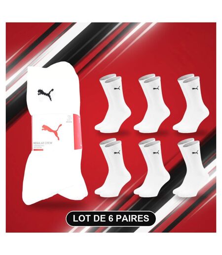 PUMA Chaussettes Mixte Crew Pack 6 Paires (Lot) - Coton Doux, Talon Cousu