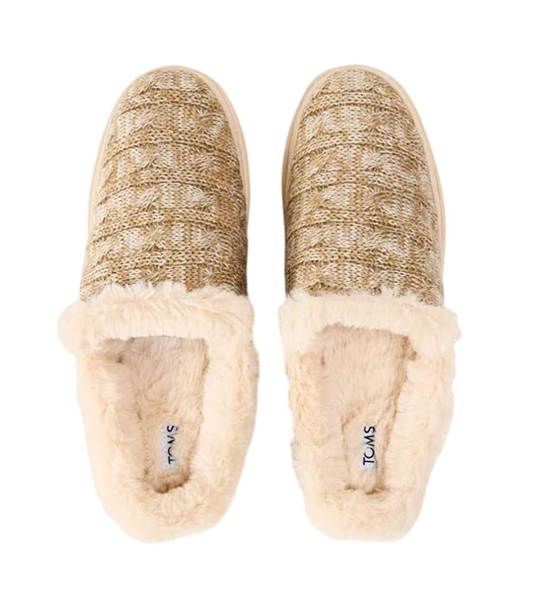 Womens/ladies Sage Knitted Chunky Flat Slippers Gold Toms-3