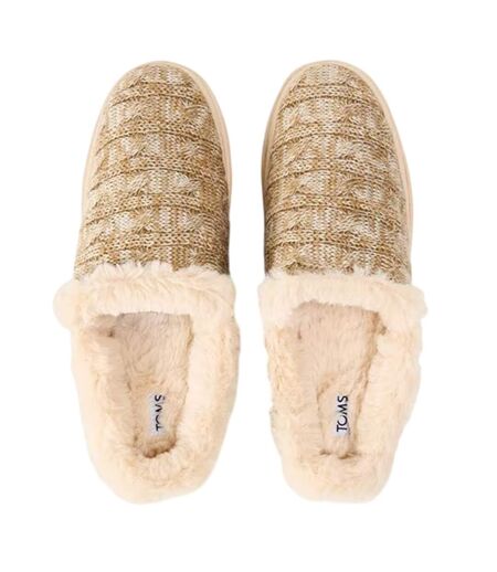 Womens/ladies Sage Knitted Chunky Flat Slippers Gold Toms