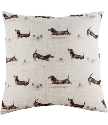 Evans Lichfield Oakwood Dachshund Cushion Cover (Off White/Brown) (One Size)