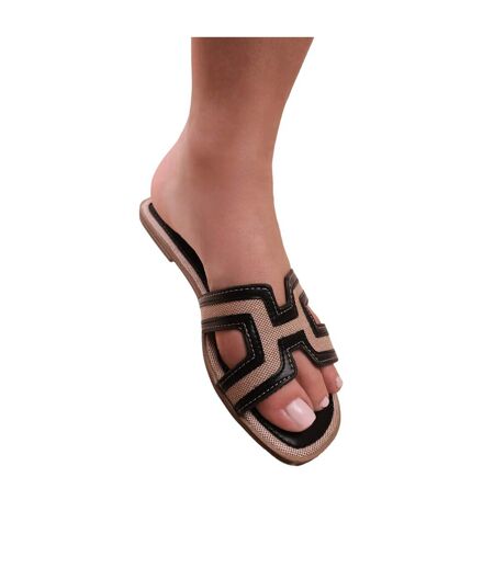 Womens/ladies pu wide flat sandals black Where´s That From