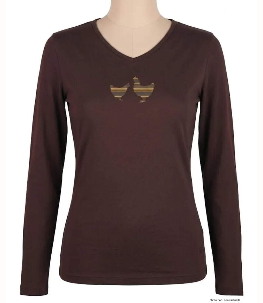 Tee-shirt MAYFLOWER NAPOLI4 chocolat à sérigraphie poule : confort naturel et style authentique-3