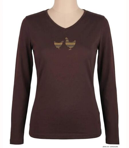 Tee-shirt MAYFLOWER NAPOLI4 chocolat à sérigraphie poule : confort naturel et style authentique