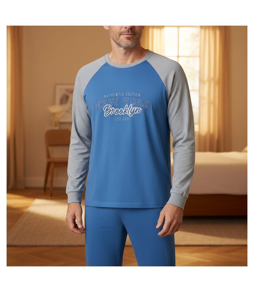 OZABI Pyjama Homme Doublé Polaire Raglan Brodé-2