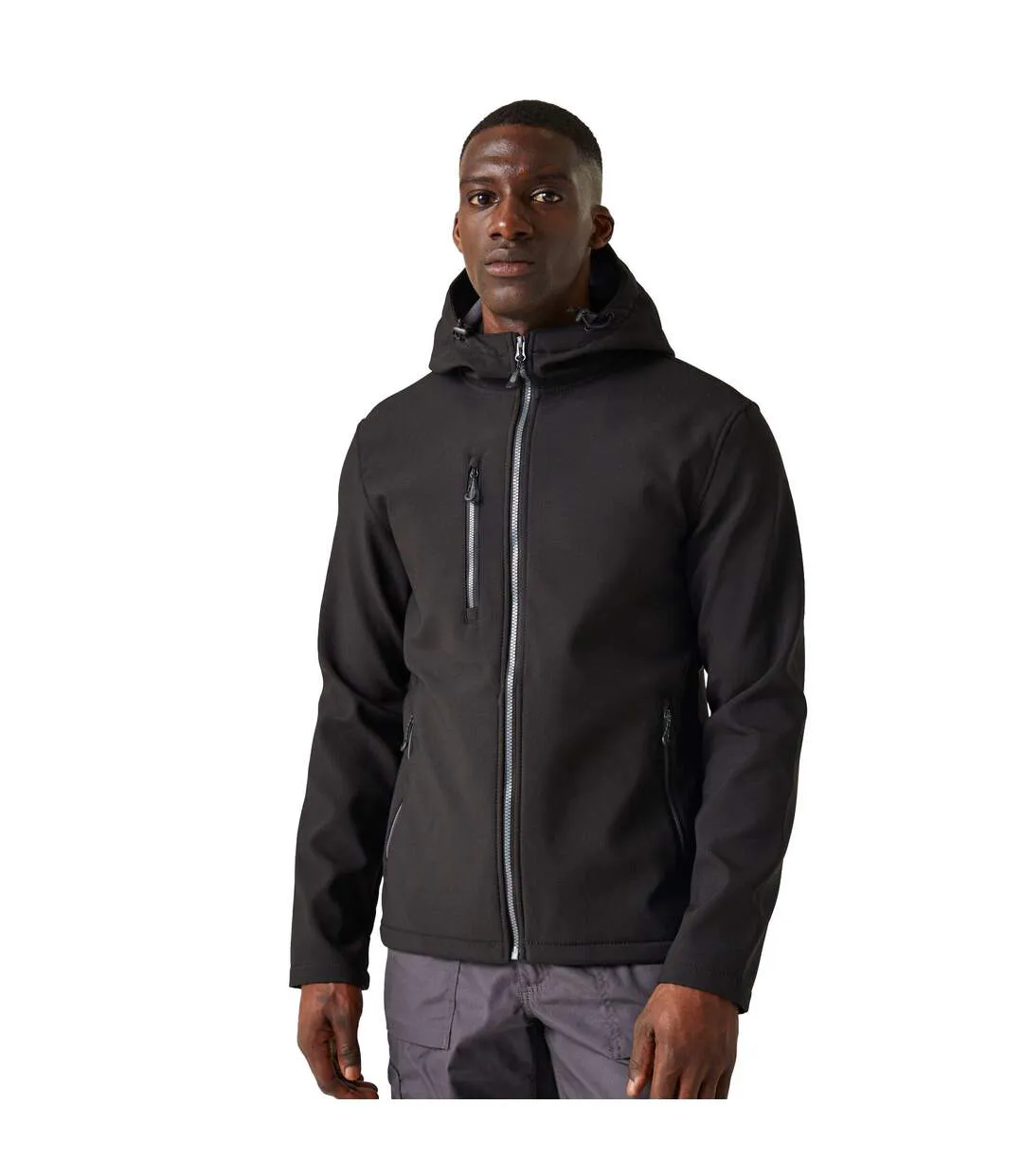 Mens Navigate 2 Layer Soft Shell Jacket Black Seal Grey Regatta-3
