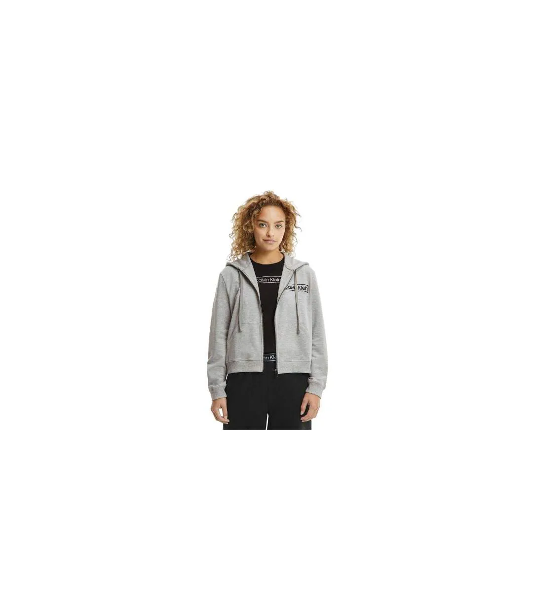 Womens/ladies Logo Cotton Long-sleeved Full Zip Hoodie Grey Marl Calvin Klein-1